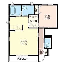 クレイプマートル・51B 1LDKの間取図画像