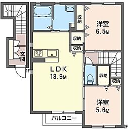 エレガンスヒルズC 2LDKの間取図画像