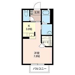 ゼファー 2階1Kの間取り