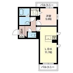 ヴィラルーエ 1LDKの間取図画像