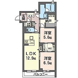 クレスティークII 00106 1階2LDKの間取り