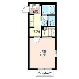 エーデル小松2B 1Kの間取図画像