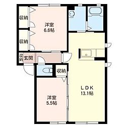 プレジールシャトーB 2LDKの間取図画像