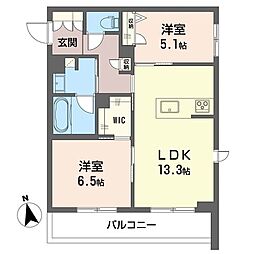 ラピスール 2LDKの間取図画像