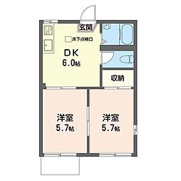 コーポ弥生A 2DKの間取図画像