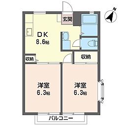 ホーユーハイツB 2DKの間取図画像