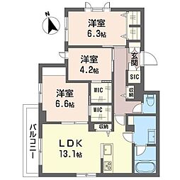 クーレグランツ 3LDKの間取図画像