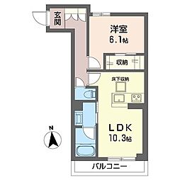 ジェミネ 1LDKの間取図画像