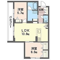 シャインバード 2LDKの間取図画像