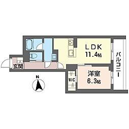 オアシス アルファ 1LDKの間取図画像