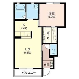 アルカンシエルB館 1LDKの間取図画像