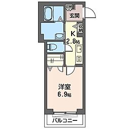 ラリュール 1Kの間取図画像
