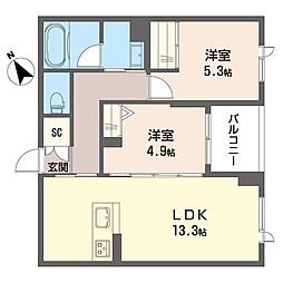 ティエンポ フェリズ I 2LDKの間取図画像