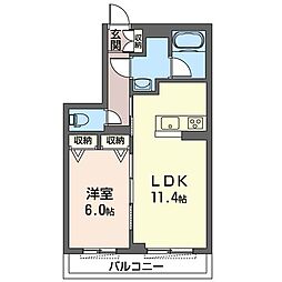 ドミール行徳 1LDKの間取図画像