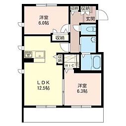 フラットフィールド 2LDKの間取図画像