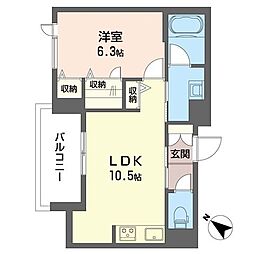 リシェ・フルール 1LDKの間取図画像