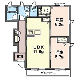 ヴィアソーレA 2LDKの間取図画像