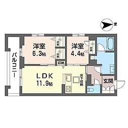 カイレアレジデンス 1階2LDKの間取り