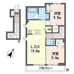 クオレール勝田台 2LDKの間取図画像
