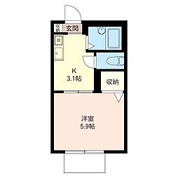 グリーンハイツB 1Kの間取図画像