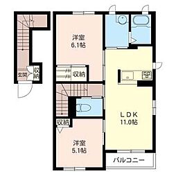 Leaf緑が丘B 2LDKの間取図画像