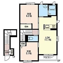 カサデ東松本 2LDKの間取図画像
