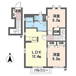 リジェールB 2LDKの間取図画像
