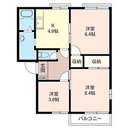チェリーハイツB棟 3Kの間取図画像