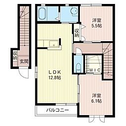 カトル・セゾンB 2LDKの間取図画像