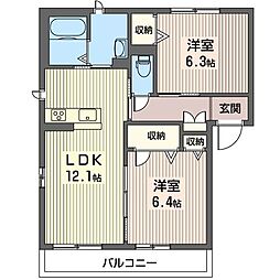 プロスガーデンノース 2LDKの間取図画像