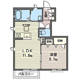 ミモザハウスH 1LDKの間取図画像