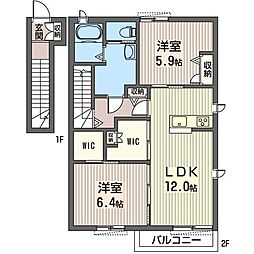 カーサ・デ・アニマレスA 2LDKの間取図画像