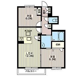 リアンジュB 2LDKの間取図画像