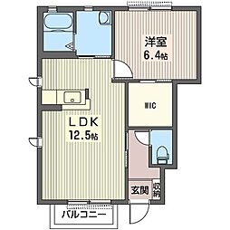 リヴェールB 1LDKの間取図画像