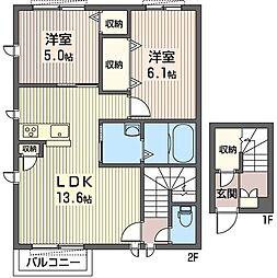 レジデンシアヴェルデA 2LDKの間取図画像