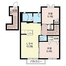 パレスN壱番館 2LDKの間取図画像