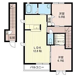 ボヌールシャトーB 2LDKの間取図画像