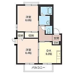 リヴェールラパンA 2DKの間取図画像