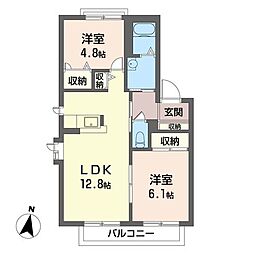 フローラル・ホソイ 2LDKの間取図画像