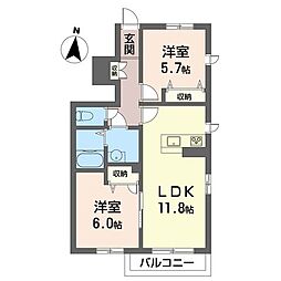 メゾンドローリエ5 2LDKの間取図画像
