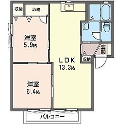 サンライズ鳥羽B棟 2LDKの間取図画像