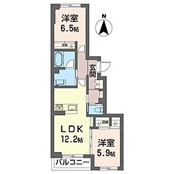 ラフィナート住吉 00303 3階2LDKの間取り