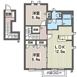 ペイサージュ北 2LDKの間取図画像