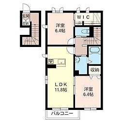 ノイエヴェルト 2LDKの間取図画像