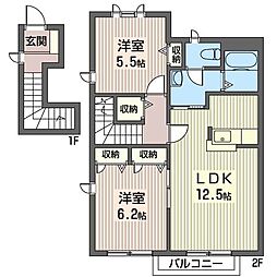 ラピスB 2LDKの間取図画像