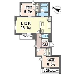 デリシア 2LDKの間取図画像