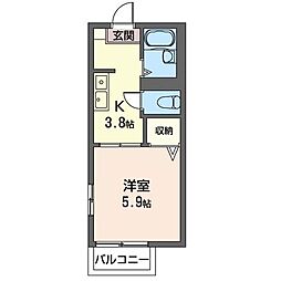 メゾンファミール 1Kの間取図画像