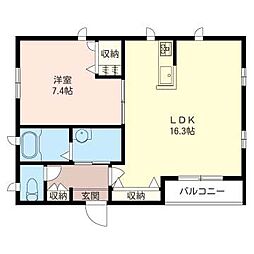 アドコート元町 1LDKの間取図画像