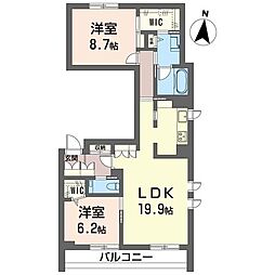 バーダントエダン 深沢 2LDKの間取図画像