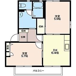 グレイスコート壱番館 2DKの間取図画像